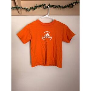 Adidas woman's Orange Short Sleeve Graphic Logo T-Shirt Crew Neck Athletic Top